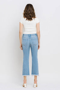 High Rise Frayed Hem Crop Straight Jeans