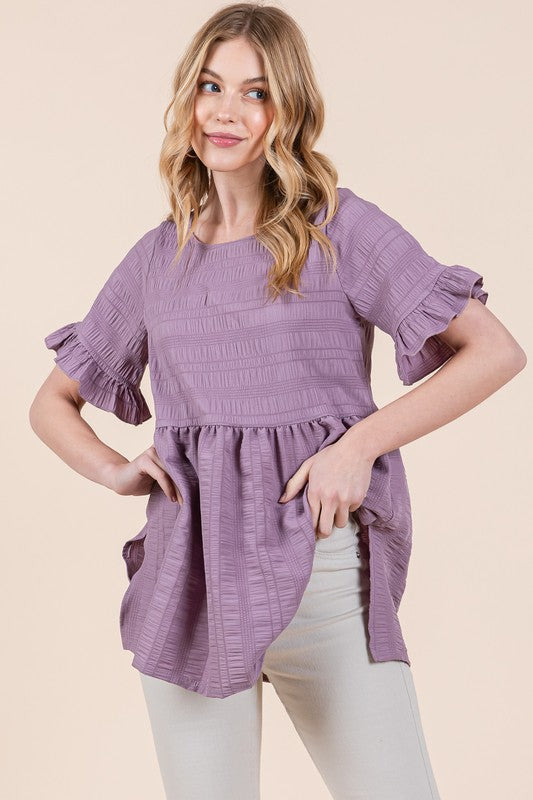 Textured Ruffle Sleeve Tunic