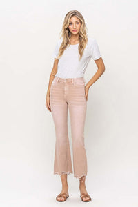 High Rise Distressed Hem Crop Flare Jeans