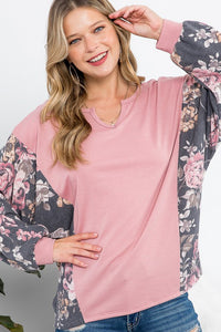 PLUS FLORAL MIXED CASUAL BOXY TOP