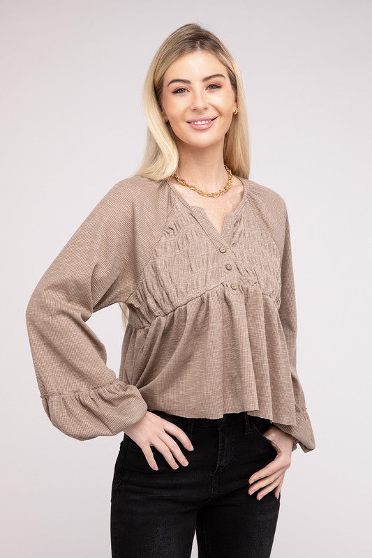 V Neck Frilled Peplum Top